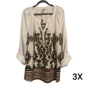 New Directions Cream and Black Patterned Top